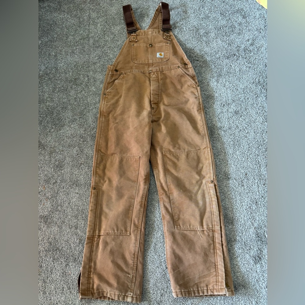 Vintage Carhartt bib overalls boys XL tan duck canvas insulated workwear outdoor